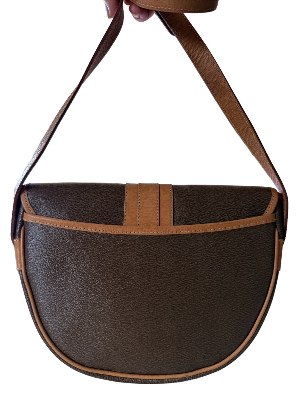 Vintage Lancel Brown & Tan Leather Crossbody Saddle Bag | Made in France - Picture 2 of 16